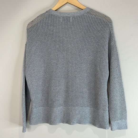 Old Navy Mesh Knit Cardigan Sweater Light Grey Cotton V-Neck Long Sleeve L - Picture 7 of 11